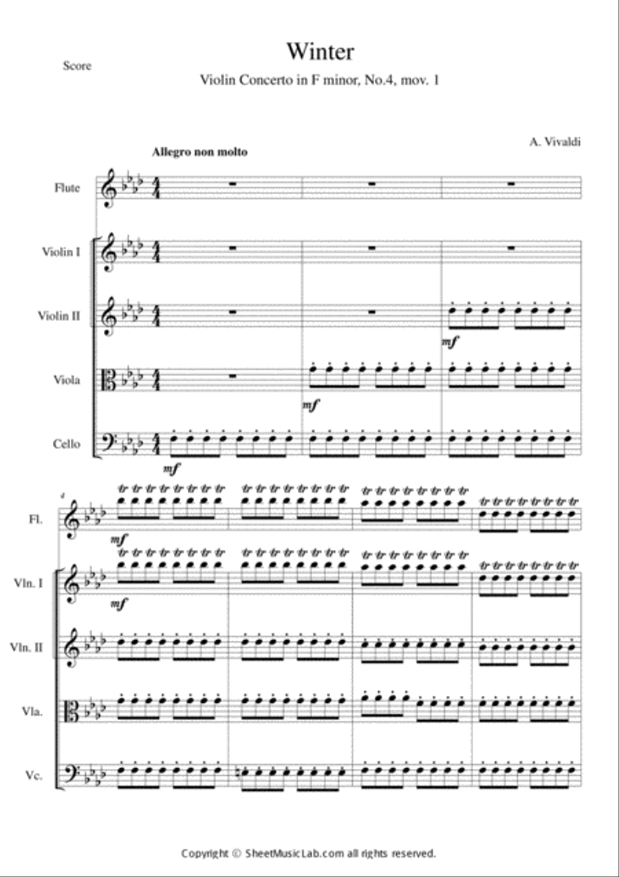 The Four Seasons - Winter 1st Movement Cello scores gallery preview page 1