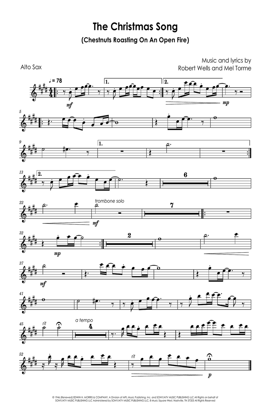 The Christmas Song (Chestnuts Roasting On An Open Fire) Alto Saxophone scores gallery preview page 1
