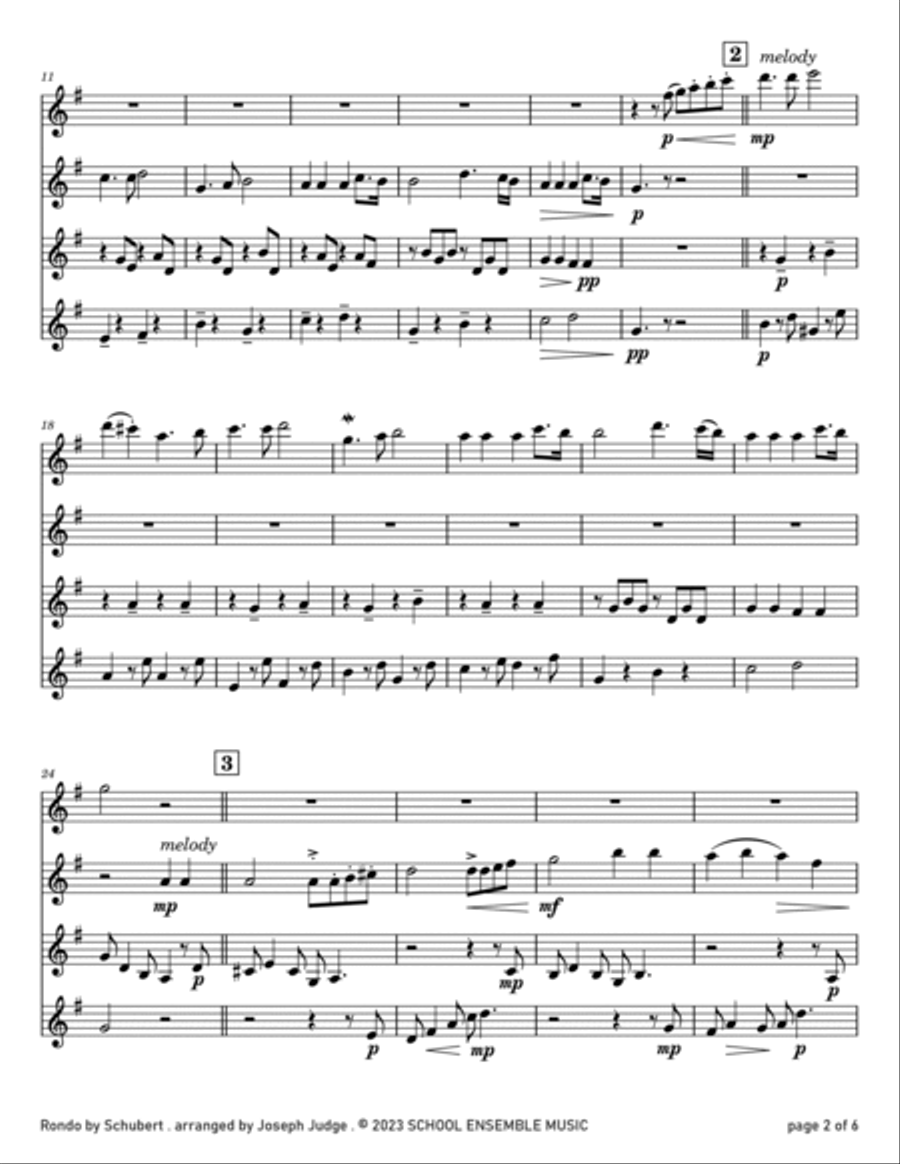 Rondo by Schubert for Clarinet Quartet in Schools Clarinet Quartet scores gallery preview page 2