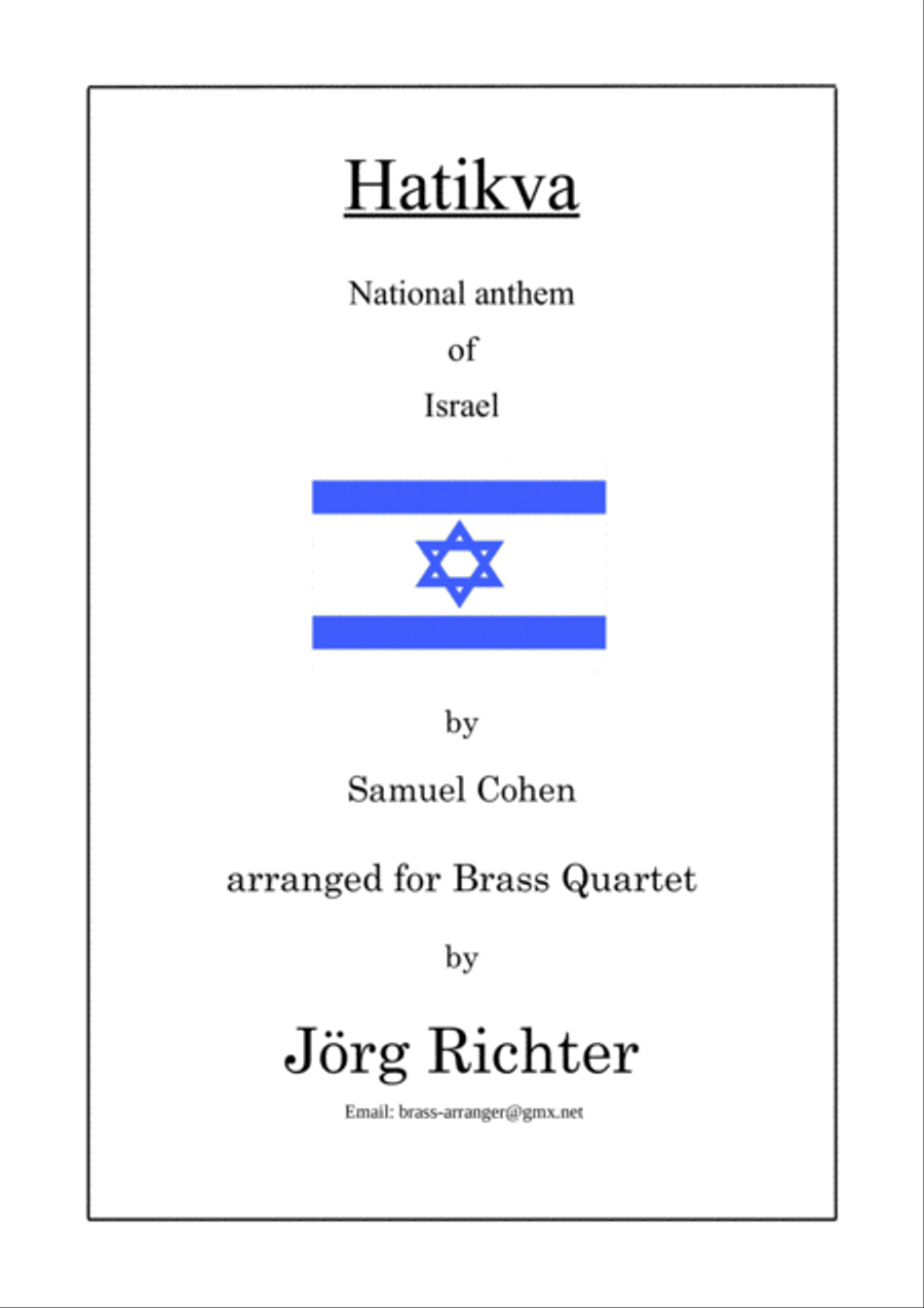 Hatikva (National Anthem of Israel) for Brass Quartet Brass Quartet scores gallery preview page 1
