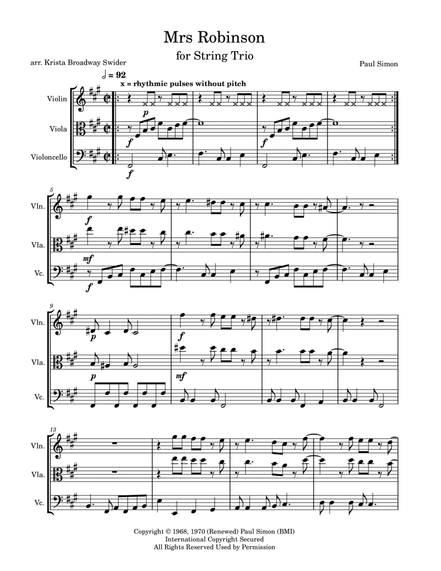 Mrs. Robinson Mrs. Robinson String Trio scores gallery preview page 1