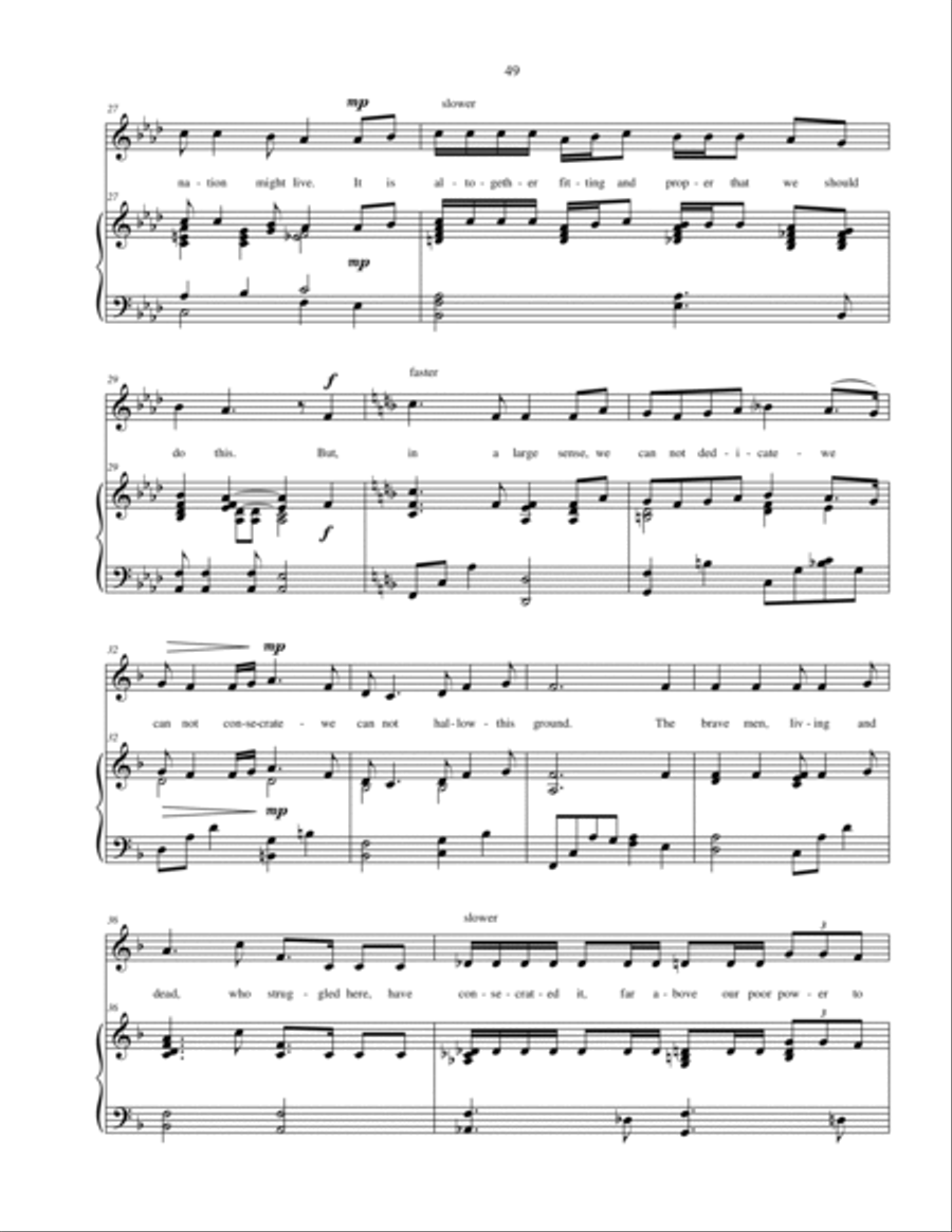 The Gettysburg Address - vocal solo / unison choral with piano accompaniment Unison Choir scores gallery preview page 4