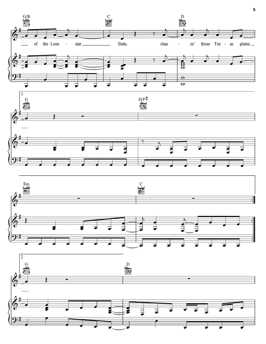 Texas Plates Piano, Vocal, Guitar scores gallery preview page 5