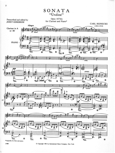 Sonata Undine, Opus 167 Bis (Clarinet In A Or B)