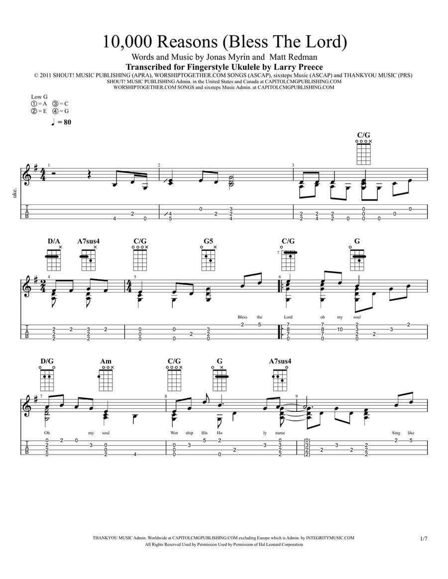 10,000 Reasons (Bless The Lord) Ukulele scores gallery preview page 1