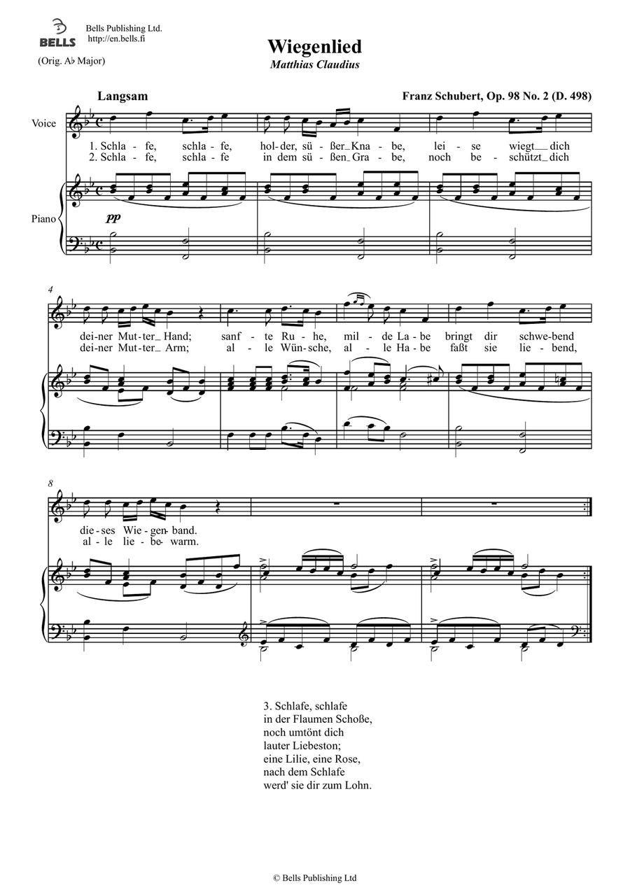 Wiegenlied, Op. 98 No. 2 (D. 498) (B-flat Major)