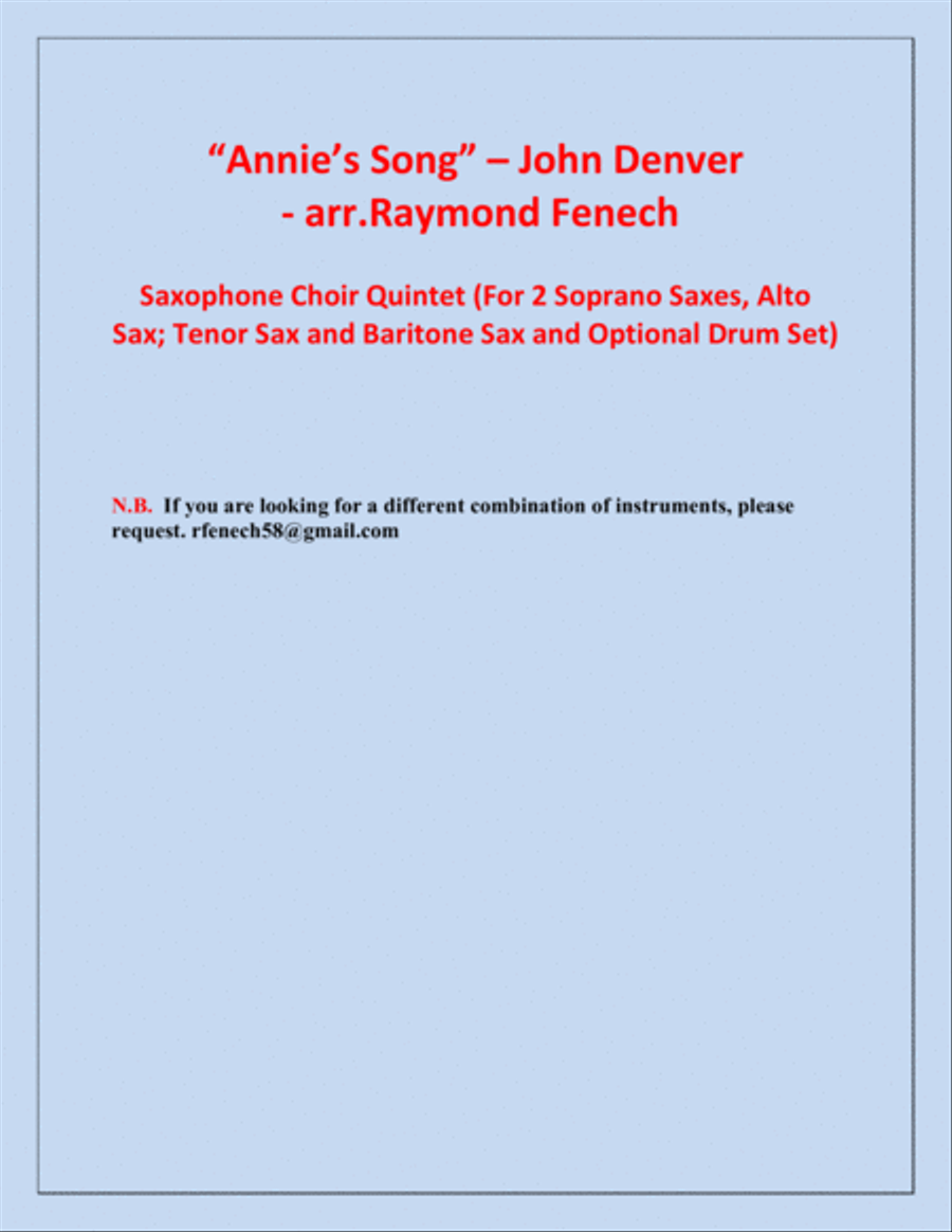 Annie's Song Saxophone Quintet scores gallery preview page 3