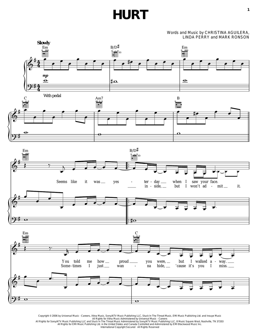 Hurt Acoustic Guitar scores gallery preview page 1