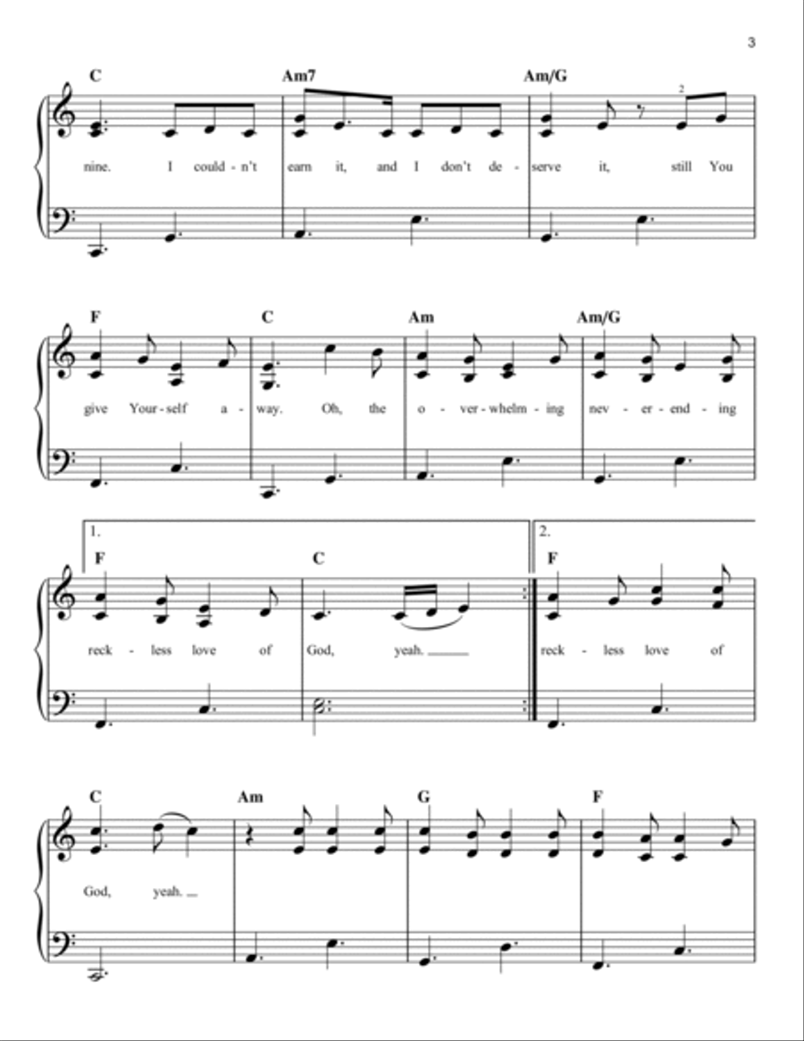 Reckless Love Easy Piano scores gallery preview page 3