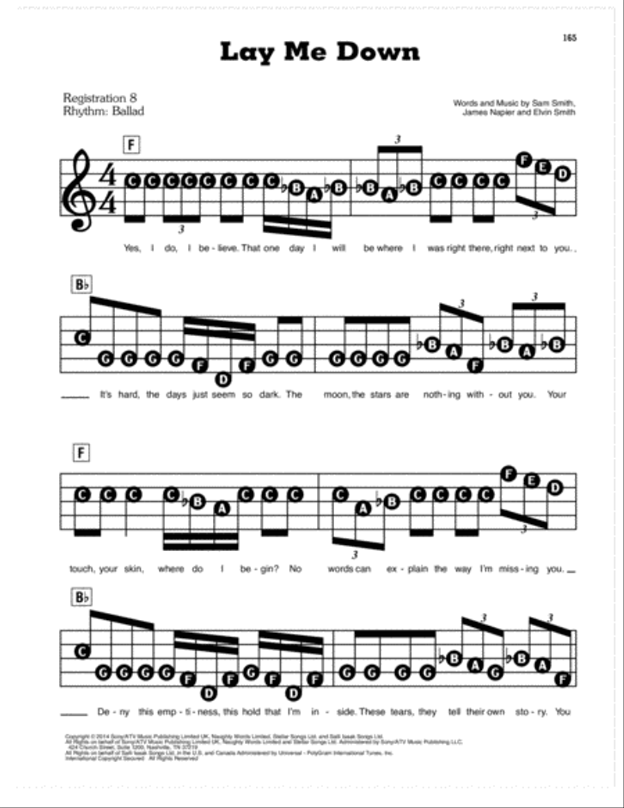 Lay Me Down Electronic Keyboard scores gallery preview page 1