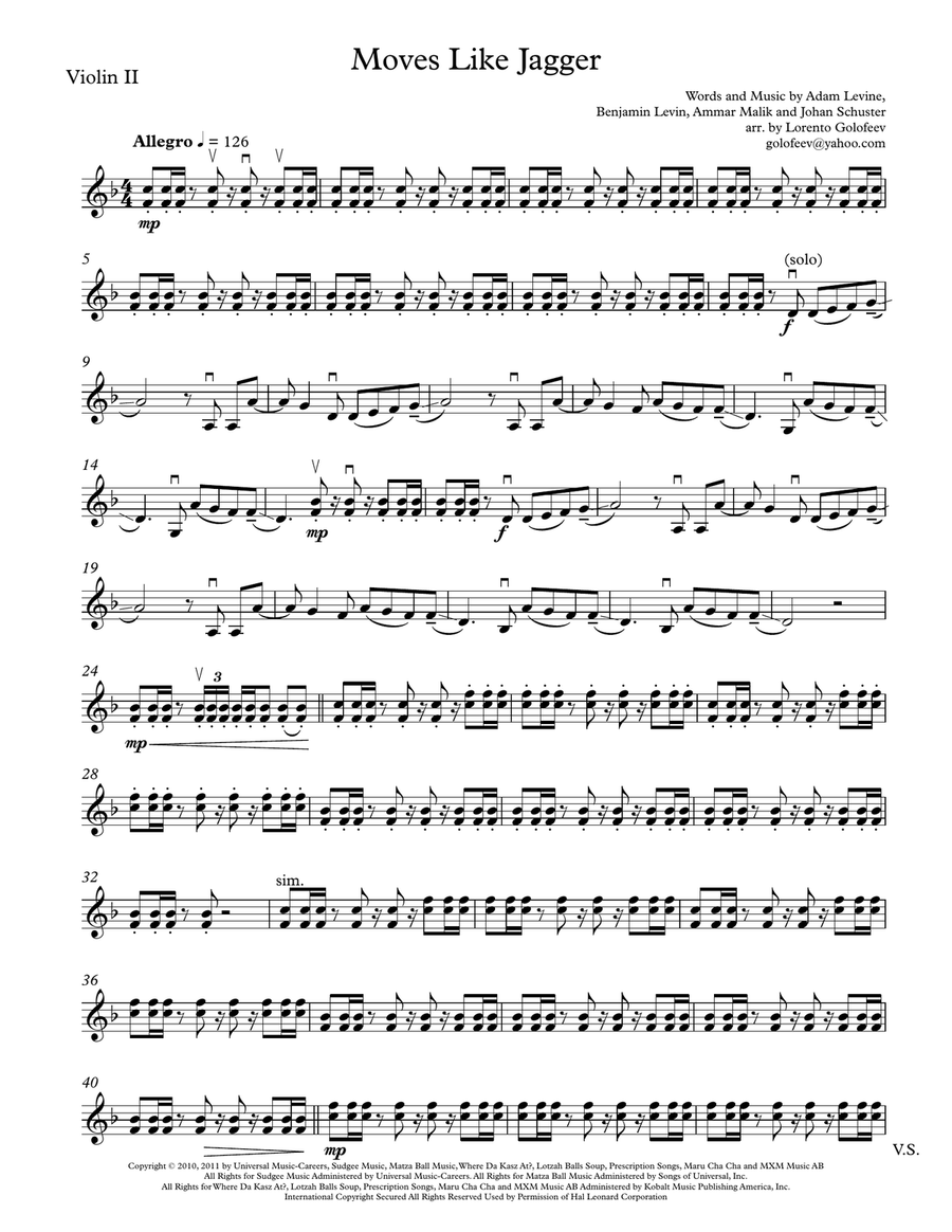 Moves Like Jagger String Quartet scores gallery preview page 3