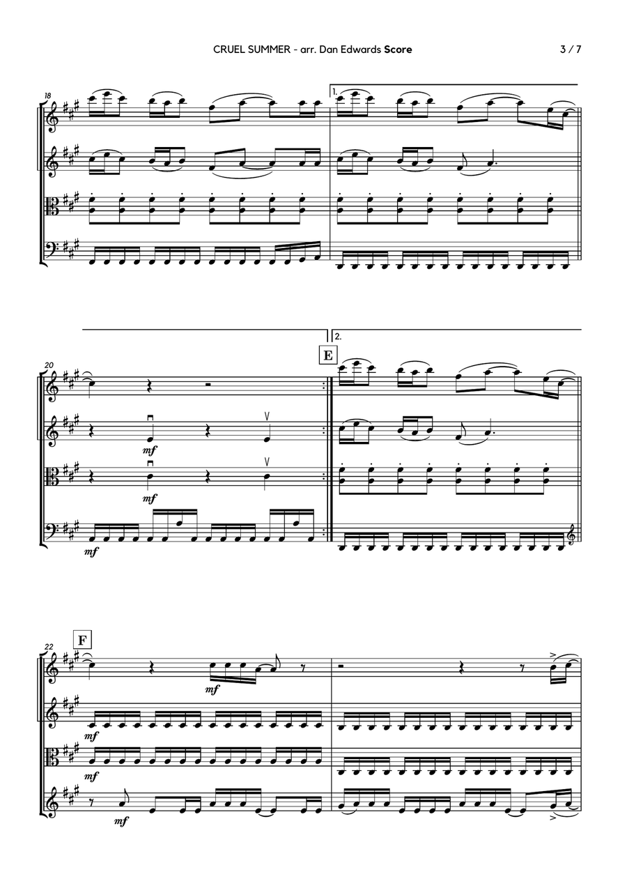 Cruel Summer String Quartet scores gallery preview page 3