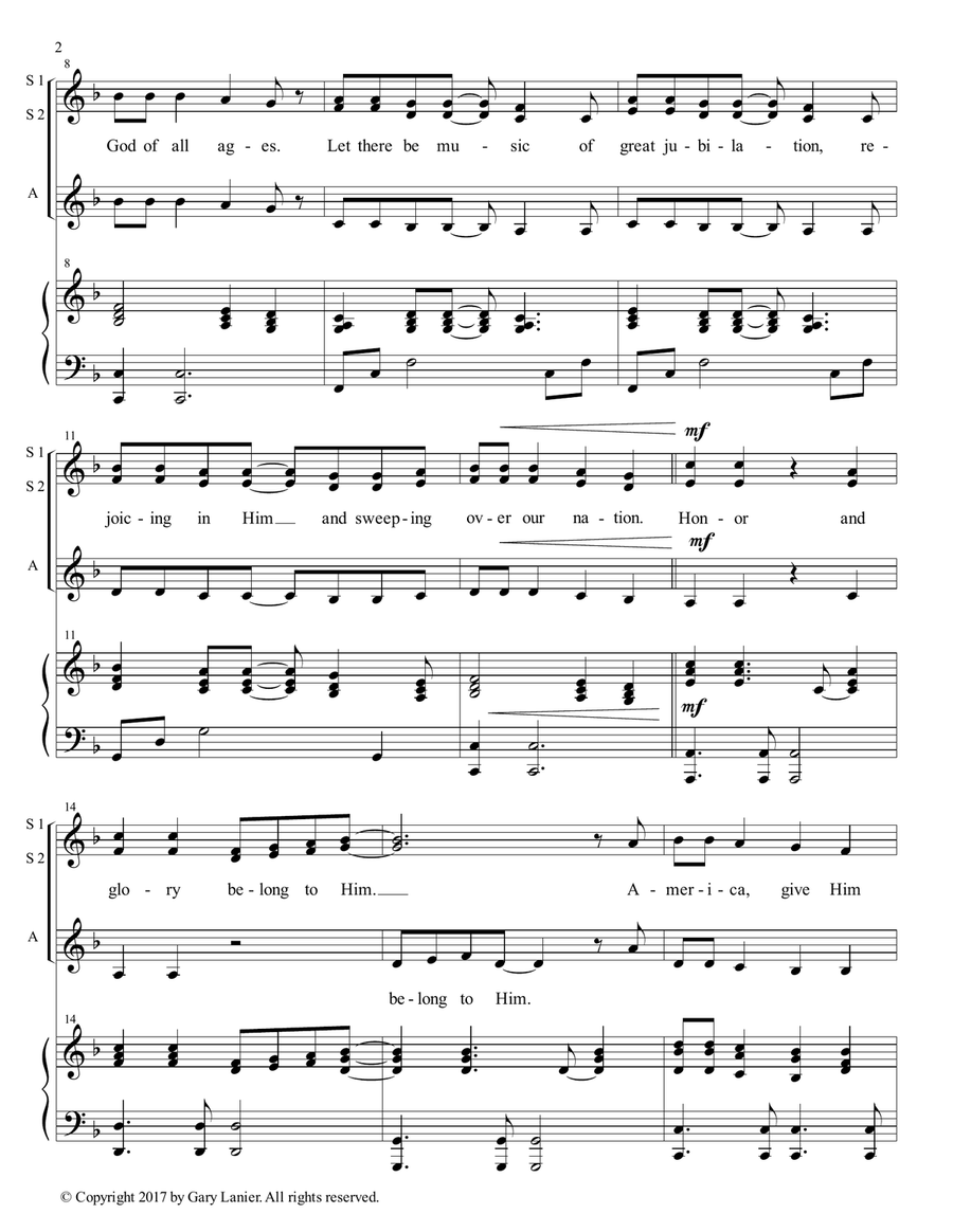 AMERICA, HONOR GOD (Ladies Trio - SSA with Piano & Score/Part) SSA scores gallery preview page 3