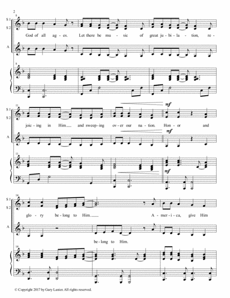 AMERICA, HONOR GOD (Ladies Trio - SSA with Piano & Score/Part) image number null
