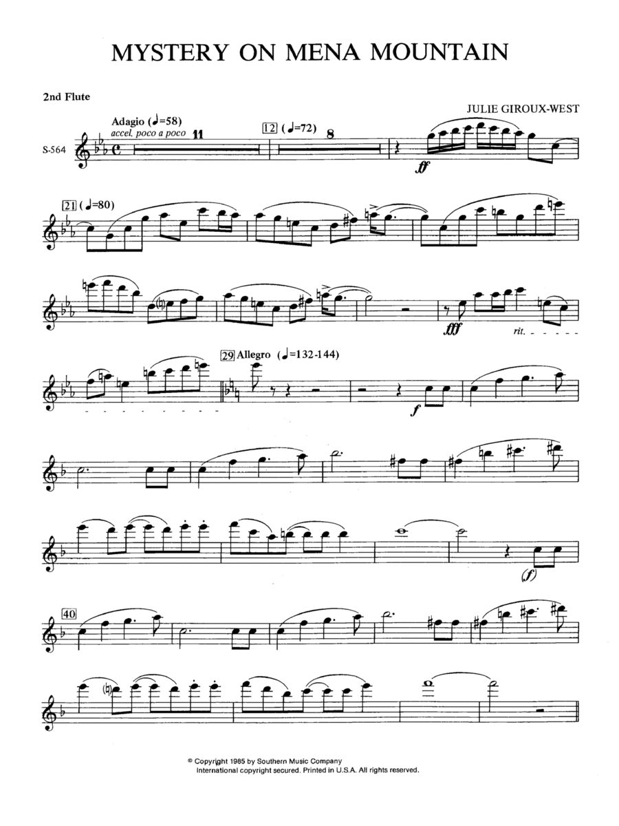 Mystery on Mena Mountain - Flute 2 Concert Band scores gallery preview page 1