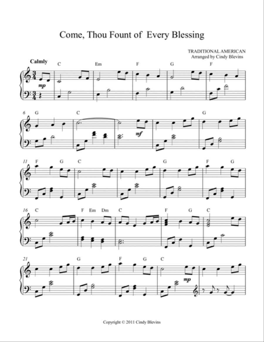 Come, Thou Fount of Every Blessing, for Lever or Pedal Harp Pedal Harp scores gallery preview page 2