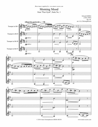Book cover for Morning Mood: Op.46, No.1: Trumpet Quartet