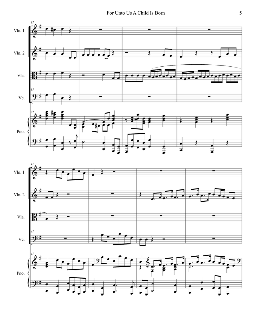 For Unto Us A Child Is Born (String Quartet and Piano) String Quartet scores gallery preview page 5