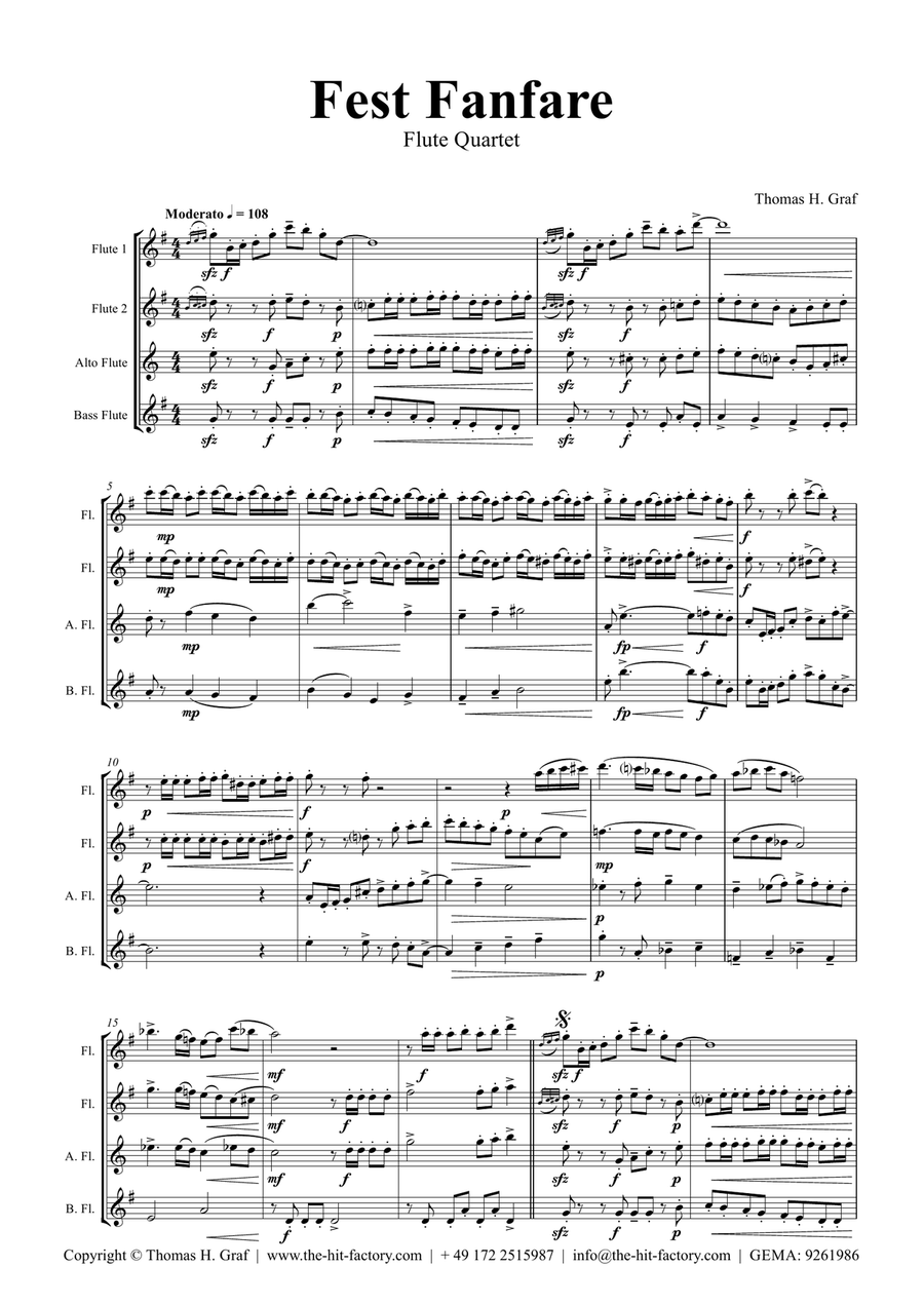 Fest Fanfare - Classical Festive Fanfare - Opener - Flute Quartet Flute Quartet scores gallery preview page 1