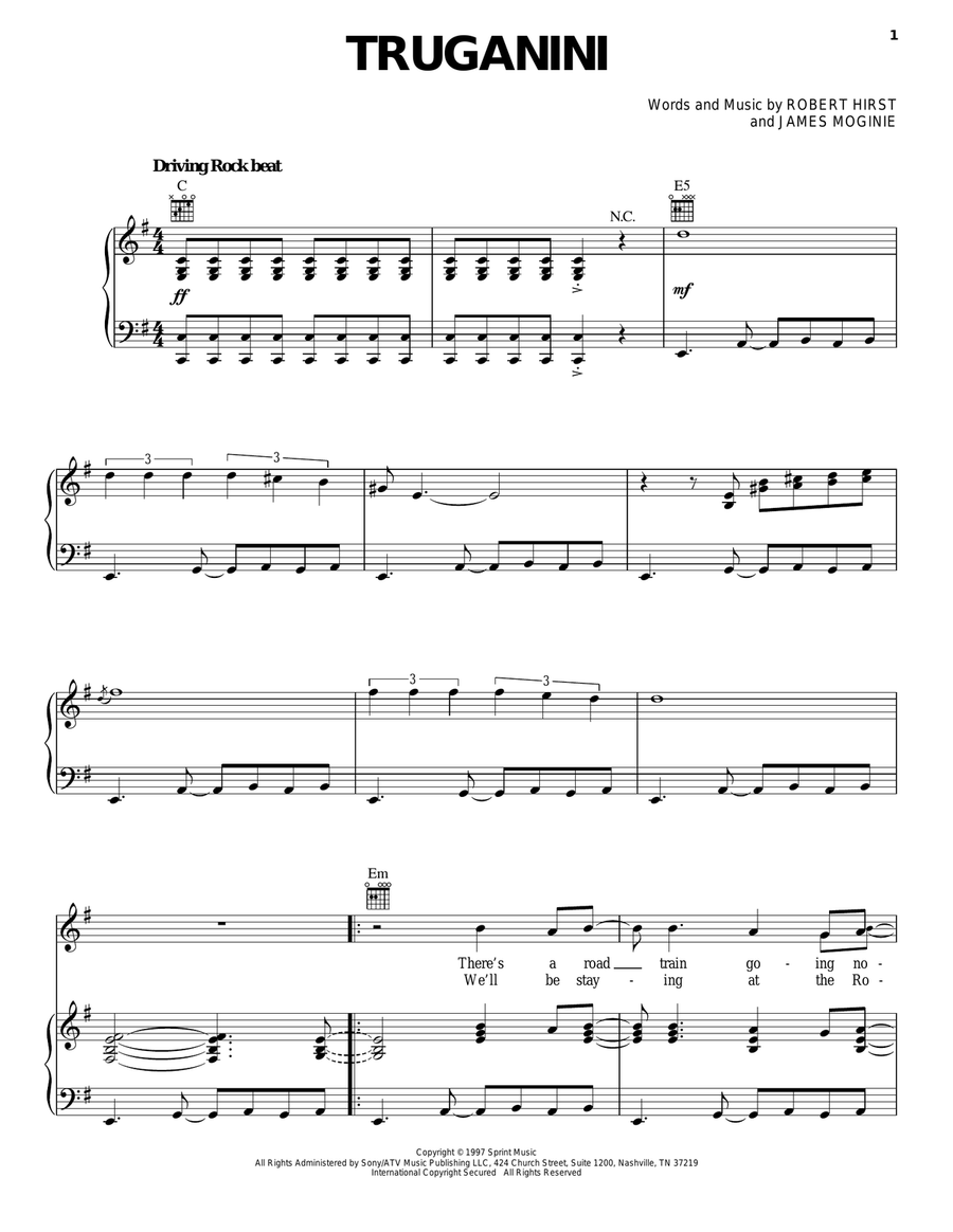 Truganini Piano, Vocal, Guitar scores gallery preview page 1