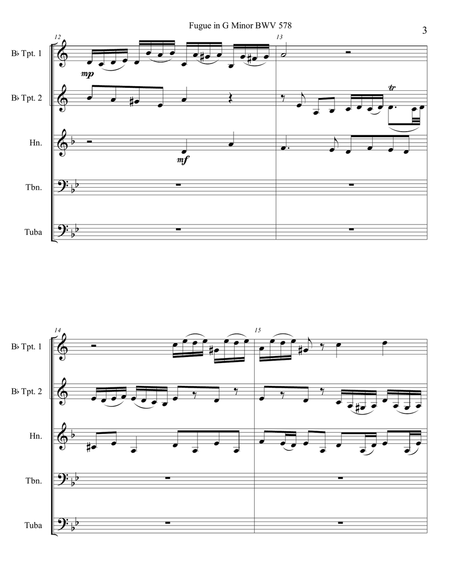Bach Little Fugue in G Minor for Brass Quintet BWV 578 Brass Quintet scores gallery preview page 5