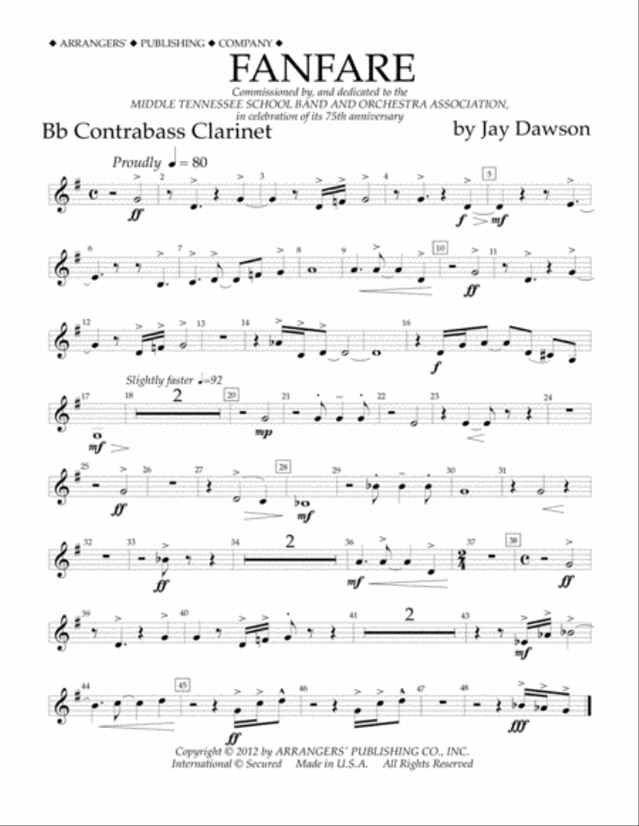 Fanfare - Bb Contra Bass Clarinet Concert Band scores gallery preview page 1