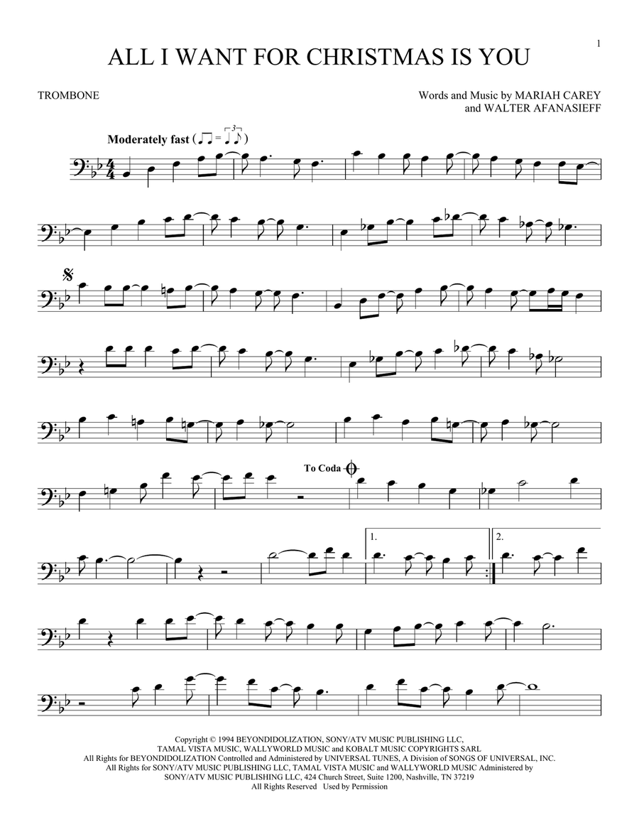 All I Want For Christmas Is You Trombone Solo scores gallery preview page 1