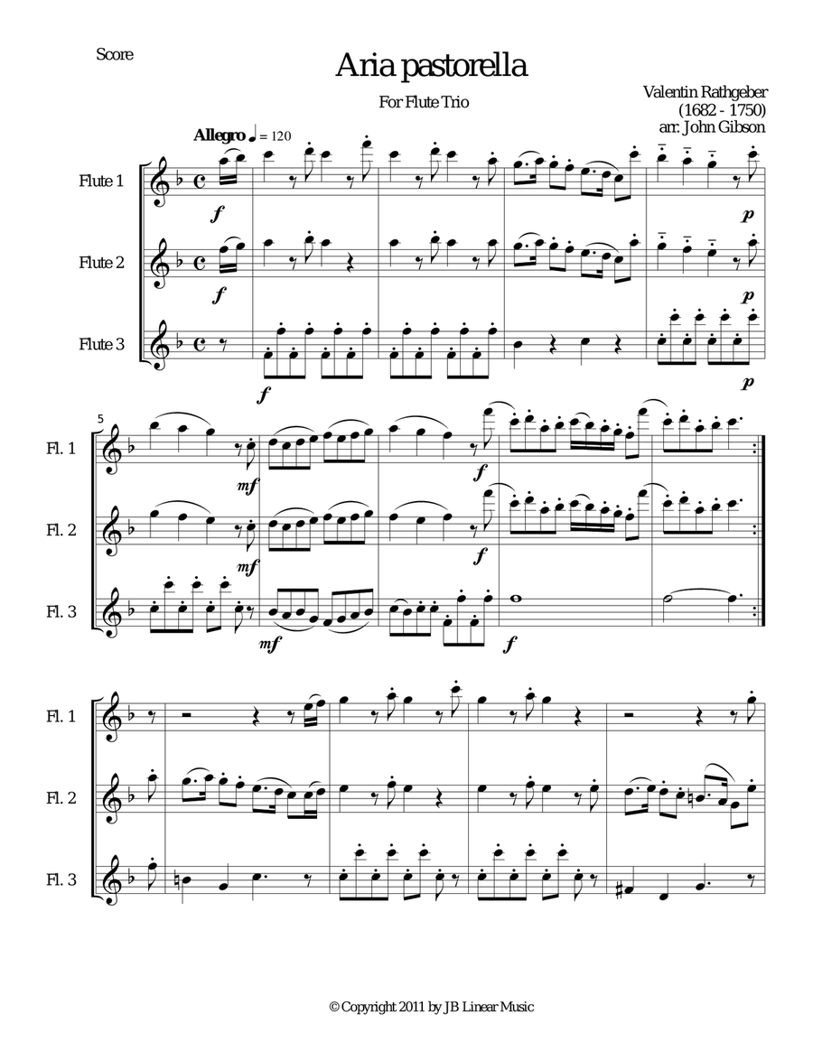 Shepherdess Song for Flute Trio by John Gibson Flute Trio