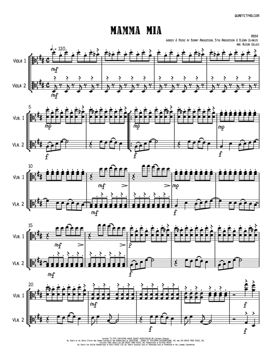 Mamma Mia String Duet scores gallery preview page 1