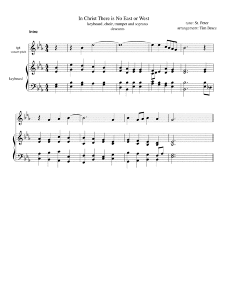 In Christ There is No East or West (ST. PETER) for choir, keyboard, congregation, trumpet and vocal 4-Part scores gallery preview page 2