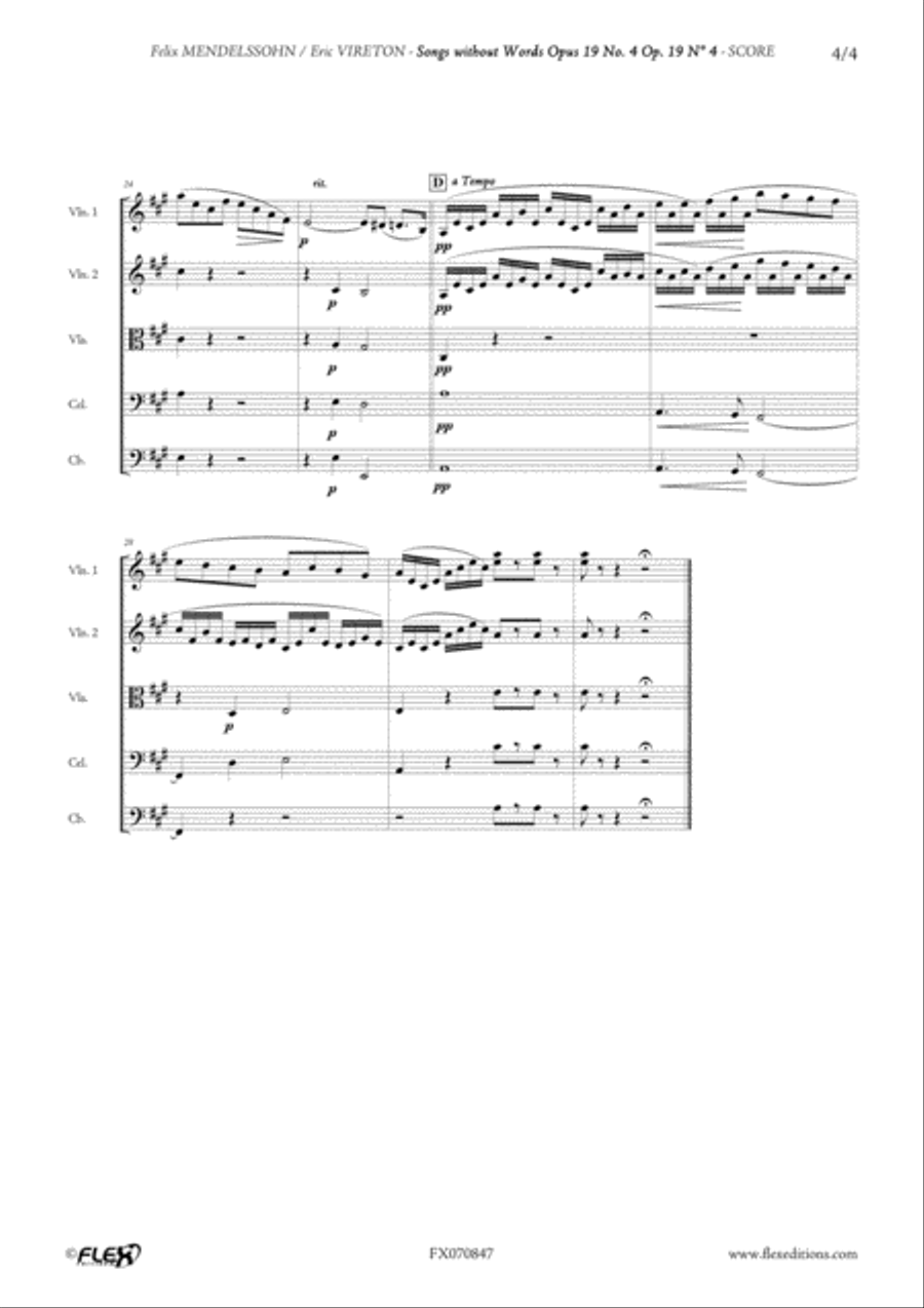 Songs without Words Opus 19 No. 4 String Quintet scores gallery preview page 4
