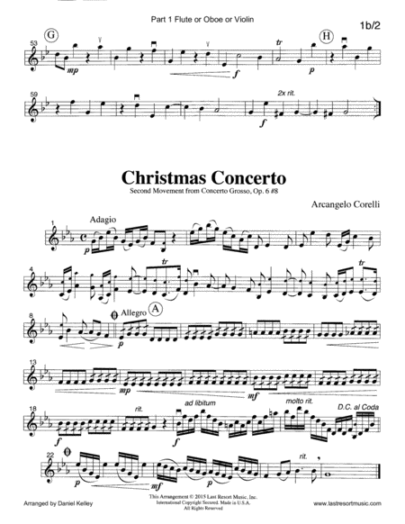 Christmas Concerto (Concerto Grosso Op. 6 #8) for Piano Quartet (Violin, Viola, Cello, Piano) Set of