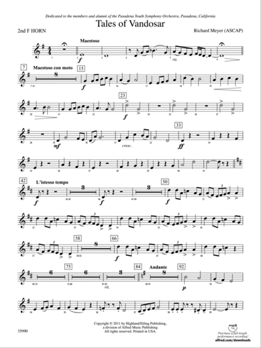 Tales of Vandosar: 2nd F Horn Full Orchestra scores gallery preview page 1