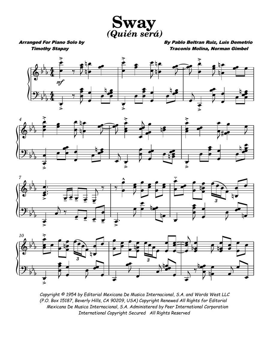 Sway (Quien Sera) Piano Solo scores gallery preview page 1