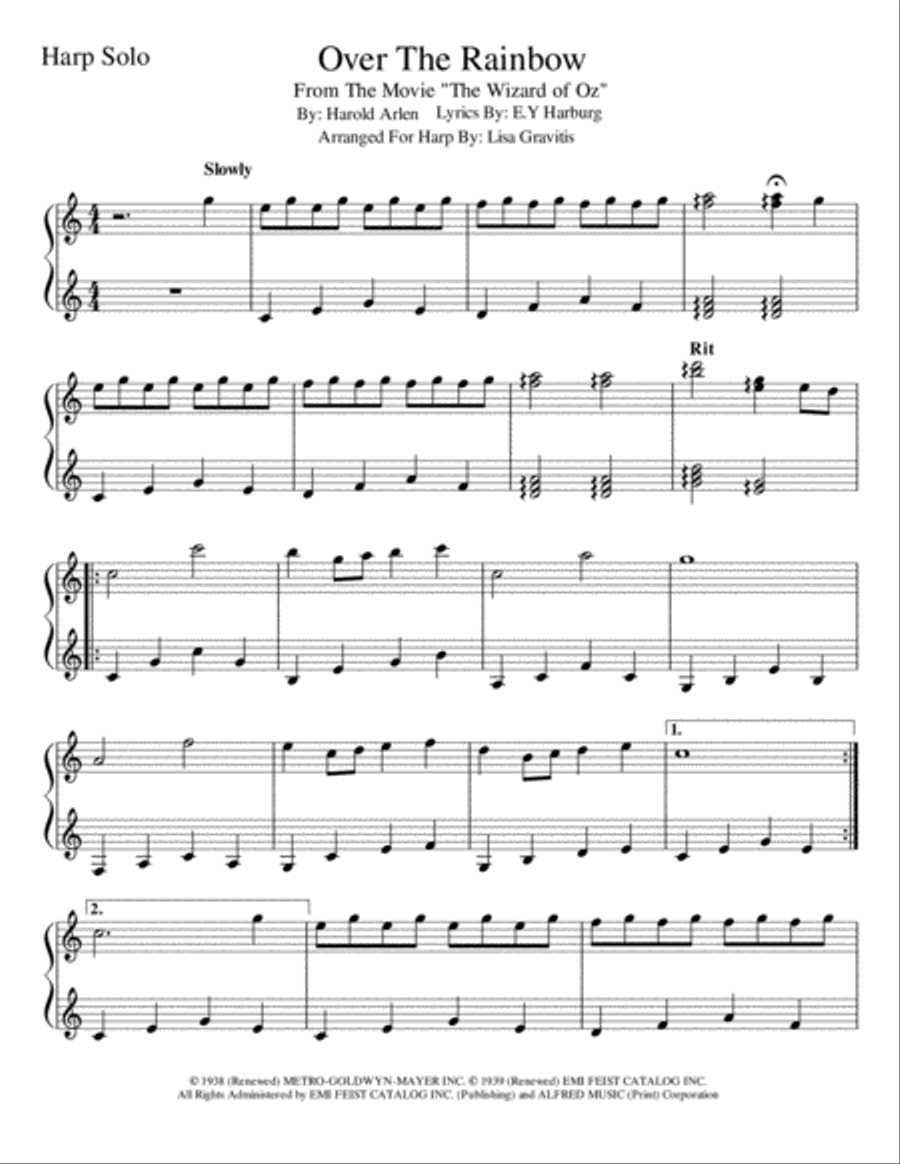Over The Rainbow (from The Wizard Of Oz) Harp scores gallery preview page 1