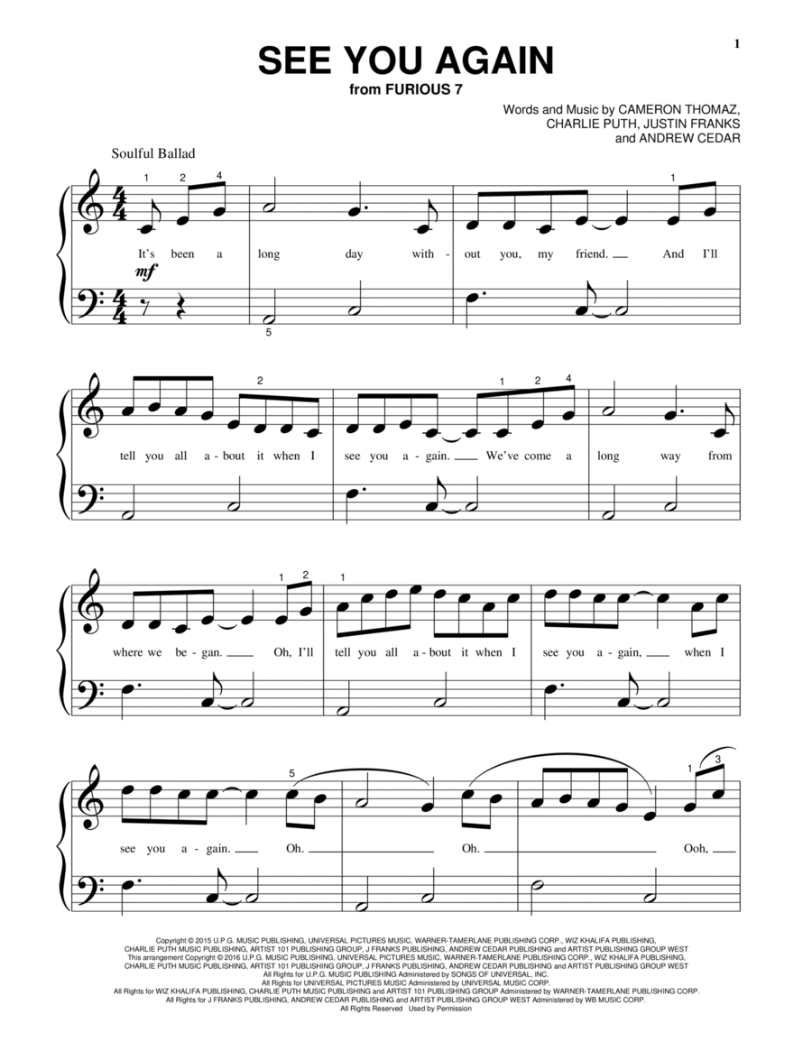 See You Again Piano Solo scores gallery preview page 1