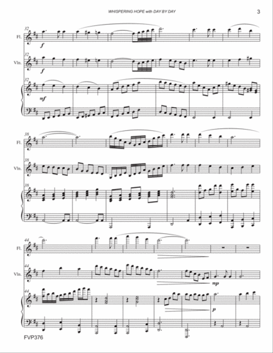 WHISPERING HOPE/DAY BY DAY - FLUTE & VIOLIN with Piano Accompaniment Small Ensemble scores gallery preview page 3