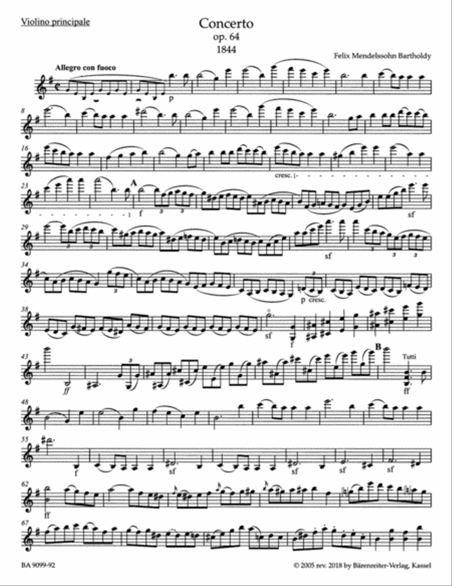 Concerto for Violin and Orchestra in E Minor, Op. 64 Violin Solo scores gallery preview page 3