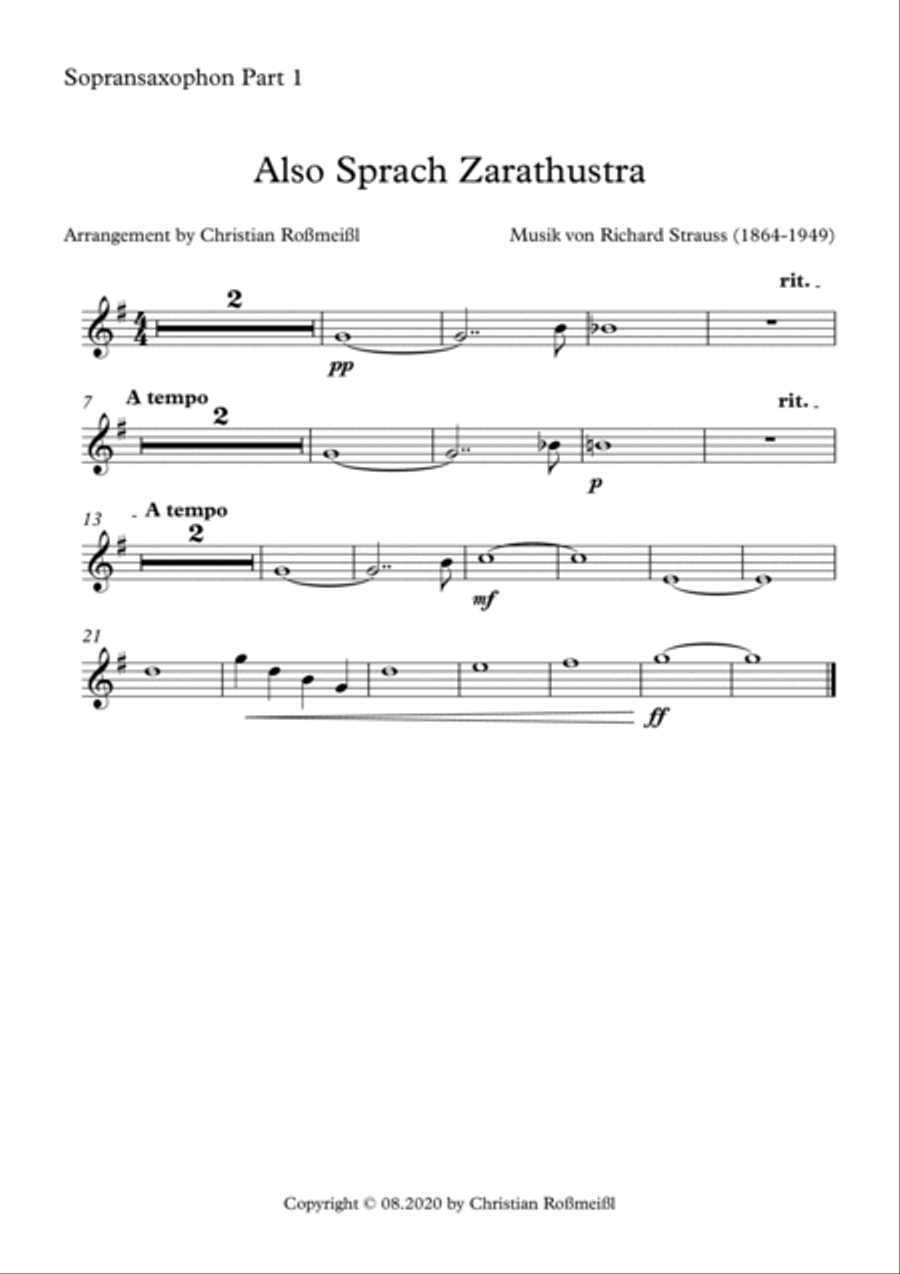 Also Sprach Zarathustra Saxophone Quintet scores gallery preview page 4