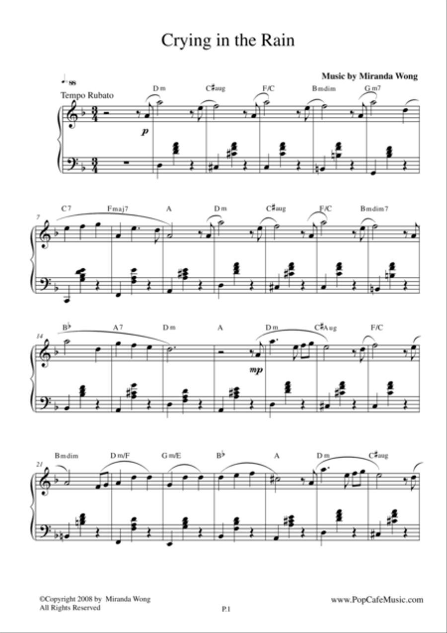 Crying in the Rain - Beautiful Piano Music No.2 4-Part scores gallery preview page 1