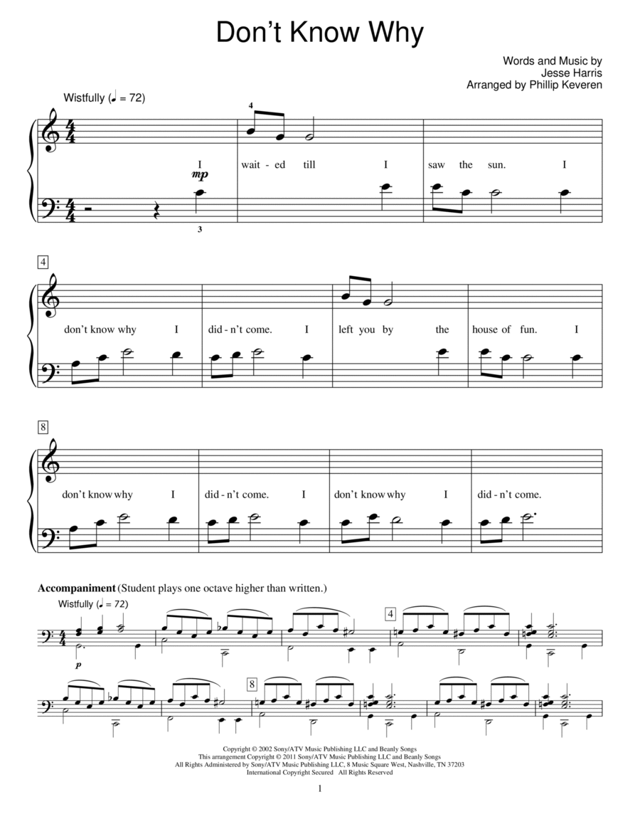 Don't Know Why Piano Method scores gallery preview page 1