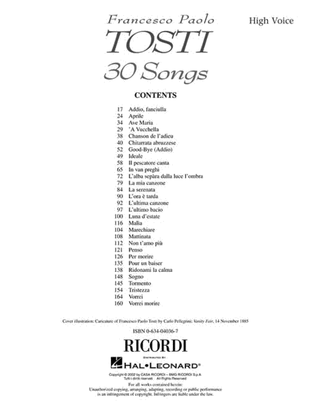 30 Songs (High Voice) by Francesco Paolo Tosti High Voice - Sheet Music
