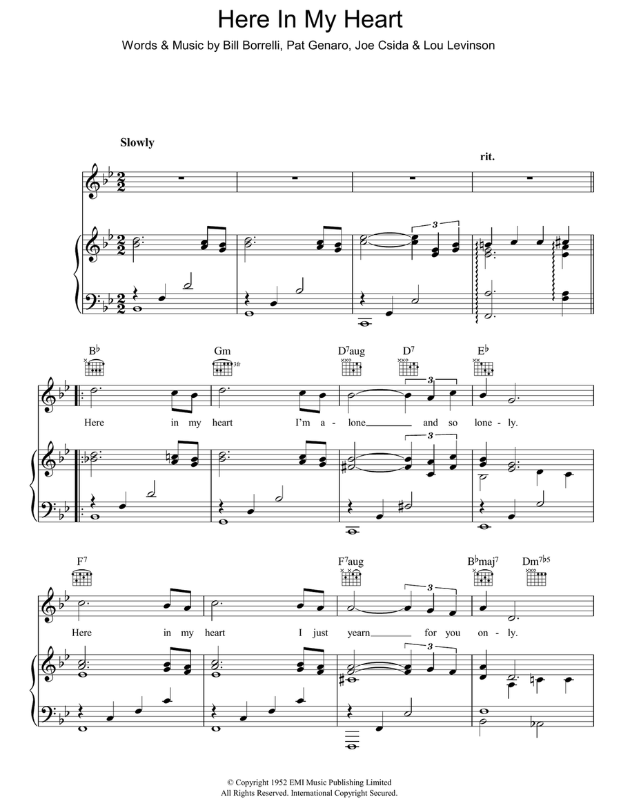 Here In My Heart Piano, Vocal, Guitar scores gallery preview page 1