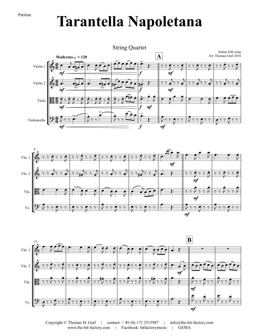 Tarantella Napoletana - Italian Folk Song - String Quartet - C