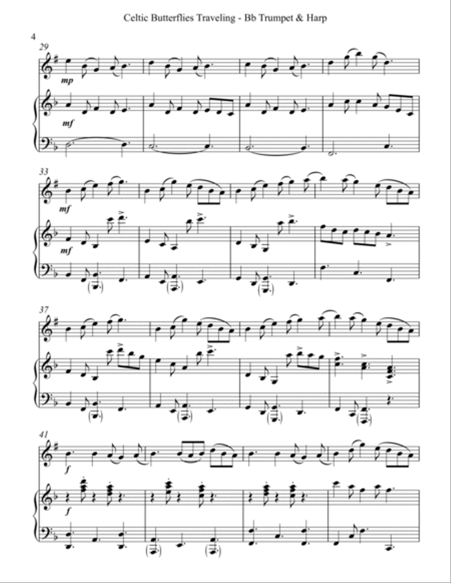 Celtic Butterflies Traveling, Duet for Bb Trumpet and Harp image number null