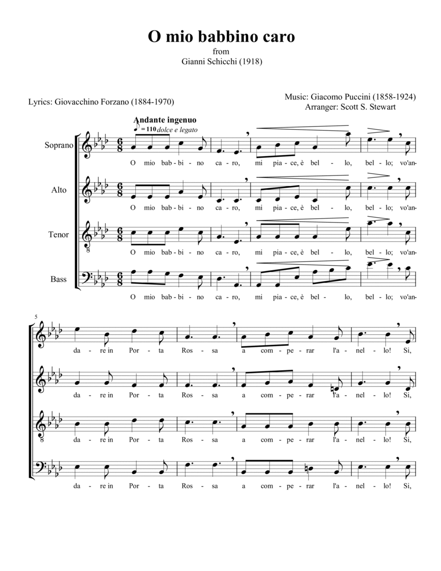 O mio babbino caro (Gianni Schicchi) 4-Part scores gallery preview page 1
