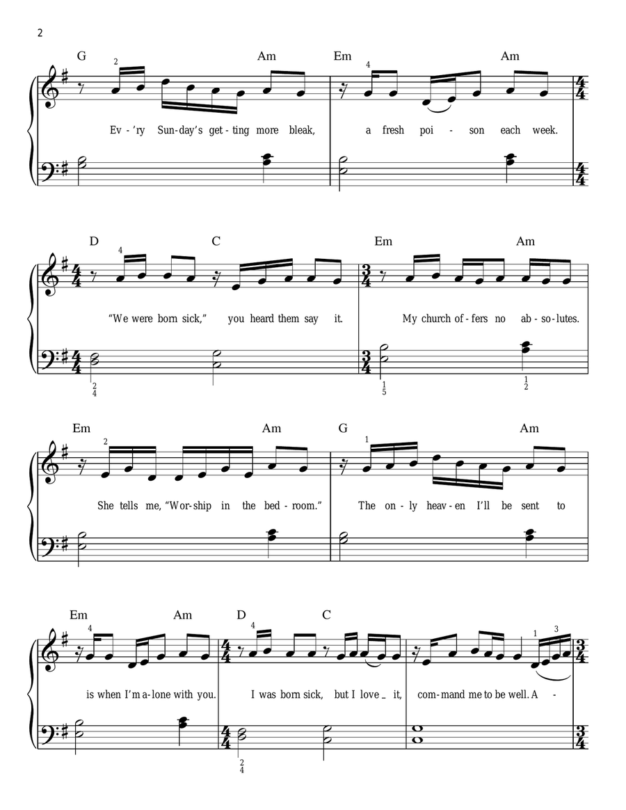 Take Me To Church Take Me To Church Easy Piano scores gallery preview page 2