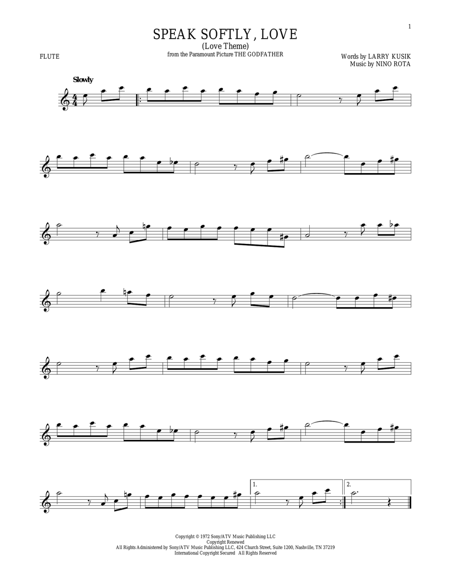 Speak Softly, Love (Love Theme) Flute Solo scores gallery preview page 1