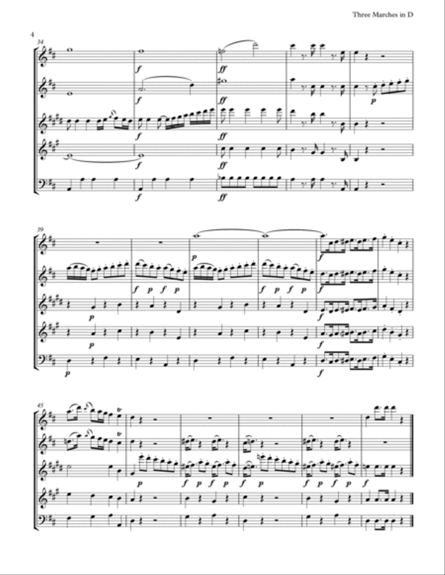 Mozart: Three Marches in D for Woodwind Quintet Woodwind Quintet scores gallery preview page 4