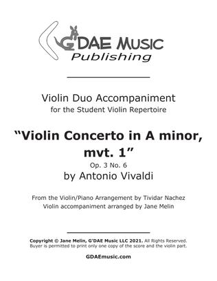 Book cover for Vivaldi - Violin Concerto in Am Op. 3 No. 6 Mvt 1 - Second Violin (Duo) Accompaniment